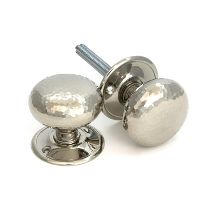 Polished Nickel Hammered Mushroom Mortice/Rim Knob Set