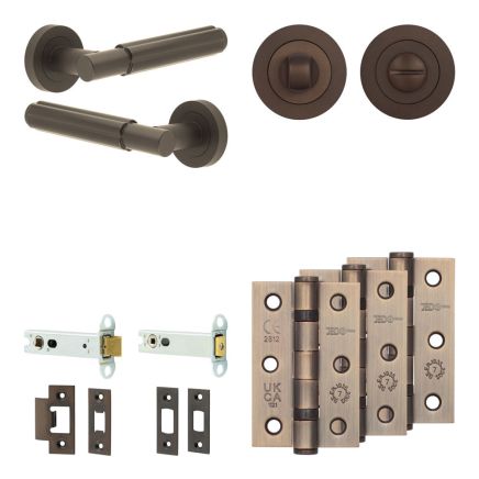 Complete Bloom Door Handle Pack - Heavy Duty Tubular Bathroom (Standard Thumb Turn) - Dark Bronze - 102mm / 3-inch Hinges - JE-B32B3-DB