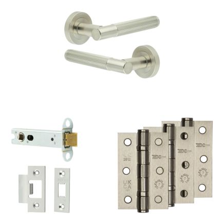 Complete Venice Door Handle Pack - Heavy Duty Latch - Satin Nickel - 102mm / 3-inch Hinges - JE-F22B-SN