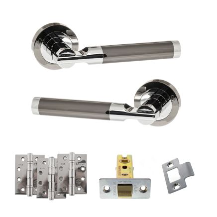 STATUS Dakota Door Handle Pack (Latch Set - 2.5" CE Latch, 4" Fire Rated Hinges x3) - Black Nickel/Polished Chrome