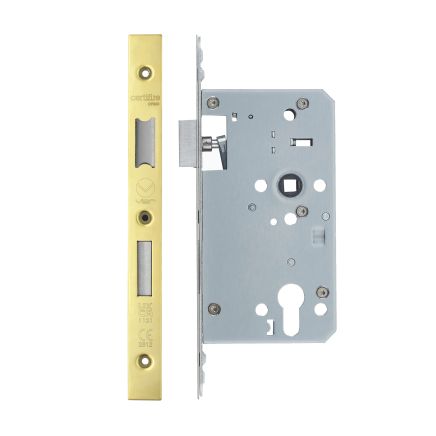 Zoo Hardware Din Euro Sashlock- Backset 60mm - 2 Pc Forend - Square - PVDG- Single Throw - Gold