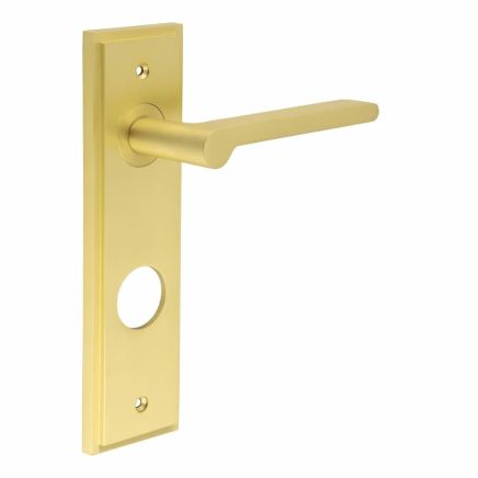 Fitzrovia Door Handle Din Bathroom Backplate Satin Brass - By Frelan Hardware - BUR15KIT247