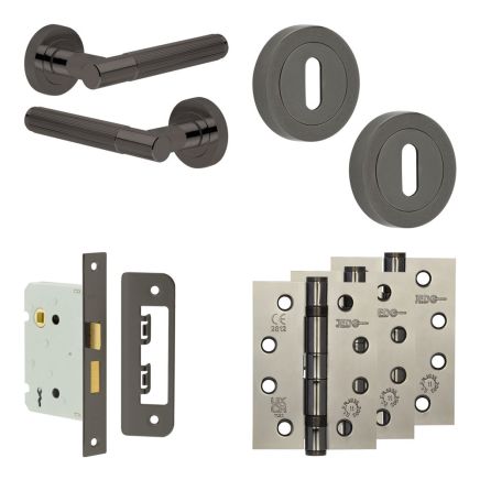Complete Venice Door Handle Pack - Sashlock - Black Nickel - 76mm / 4-inch Hinges - JE-F8A8-BN