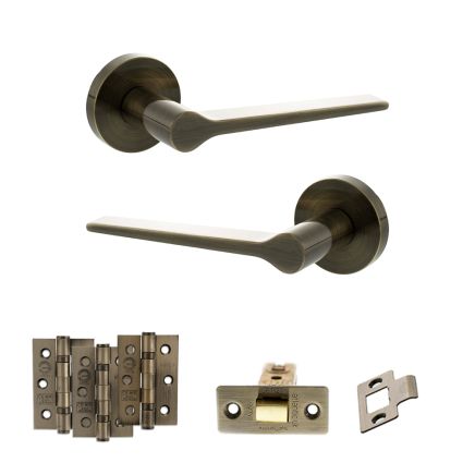 Senza Pari Laviano Door Handle Pack (Latch Set - 3" CE Latch, 3" Fire Rated Hinges x3) - Antique Brass