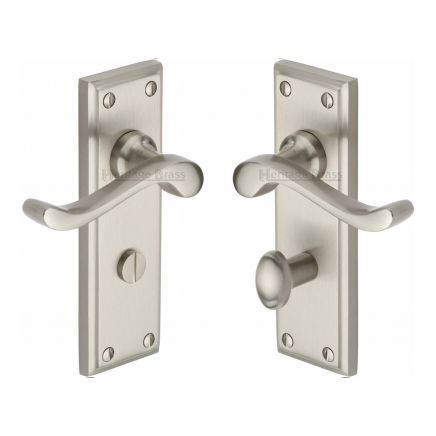 Heritage Brass Door Handle for Bathroom Edwardian Design Satin Nickel finish