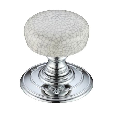 Zoo Hardware Porcelain Mortice Knob - Grey Crackle / Polished Chrome
