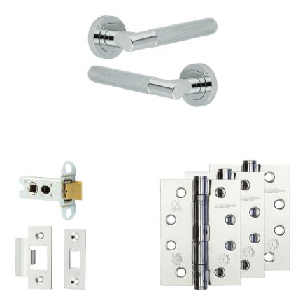 Complete Bari Door Handle Pack - Heavy Duty Latch - Polished Chrome - 64mm / 4-inch Hinges - JE-D20A-PC