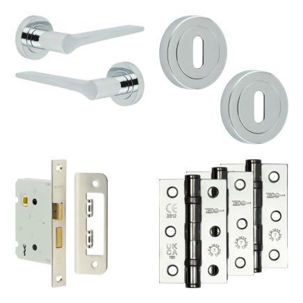 Complete Gio Door Handle Pack - Sashlock - Polished Chrome - 76mm / 3-inch Hinges - JE-E8B8-PC