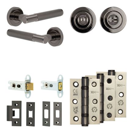 Complete Bari Door Handle Pack - Heavy Duty Tubular Bathroom (Standard Thumb Turn) - Black Nickel - 64mm / 3-inch Hinges - JE-D30B3-BN