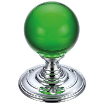 Zoo Hardware Glass Ball Mortice Knob - 55mm - Polished Chrome / Green Glass