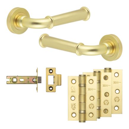 Complete Classic Door Handle Pack - Internal Doors - Satin Brass - 76mm / 3-inch Hinges - JE-A3B-SB