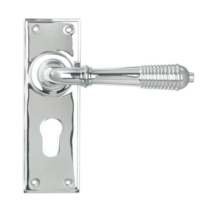 Polished Chrome Reeded Lever Euro Lock Set
