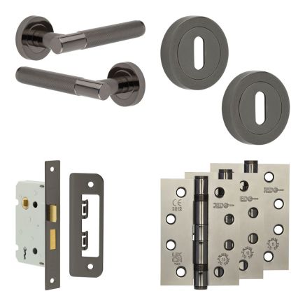 Complete Bari Door Handle Pack - Sashlock - Black Nickel - 65mm / 4-inch Hinges - JE-D7A8-BN