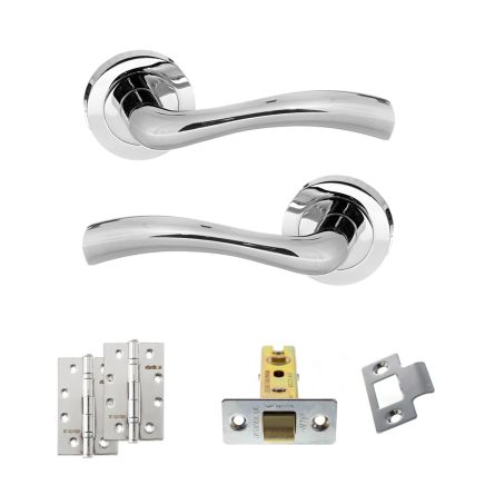 STATUS Texas Door Handle Pack (Latch Set - 2.5" CE Latch, 4" Slim Knuckle Hinges x2) - Polished Chrome