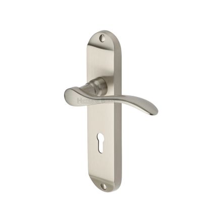Heritage Brass Door Handle Lever Lock Maya Design Satin Nickel finish