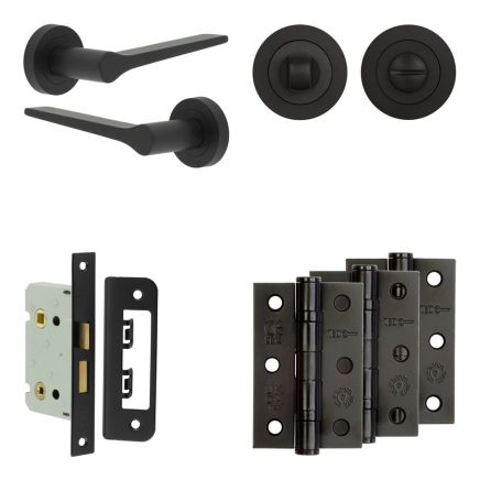 Complete Gio Door Handle Pack - Bathroom - Black - By Frelan Hardware - JE-E5B3-MB