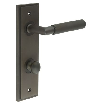 Piccadilly Door Handle Din Bathroom Backplate Dark Bronze & Turn & Release - By Frelan Hardware - BUR-40DB-456DB-80DB