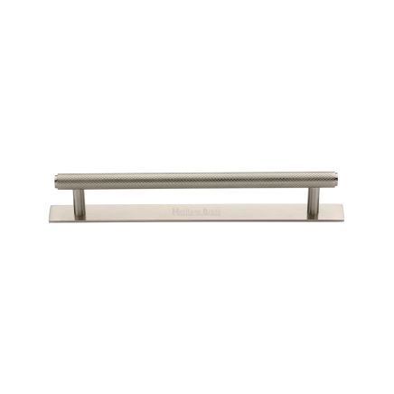Heritage Brass Cabinet Pull Knurled Design with Plate 128mm CTC Satin Nickel Finish