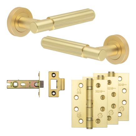 Complete Bloom Door Handle Pack - Internal Doors - Satin Brass - 76mm / 4-inch Hinges - JE-B3A-SB