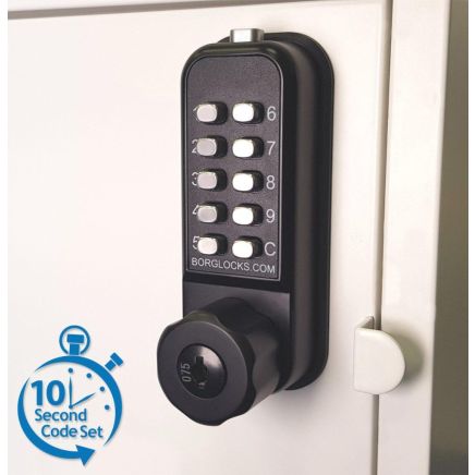 Borg BL1706 MG Pro ECP - Mini Easicode Pro Vertical Cabinet Lock With Key Override - Knurled Knob, Inside Cam Turn Mechanism, MG Pro (Black) Finish