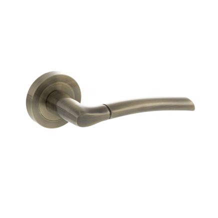 STATUS Indiana Lever Door Handle on Round Rose - Antique Brass (Pair)