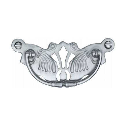 Heritage Brass Cabinet Pull Ornate Plate Design Satin Chrome Finish
