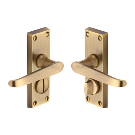 Heritage Brass Door Handle for Privacy Set Victoria Short Design Antique Brass finish