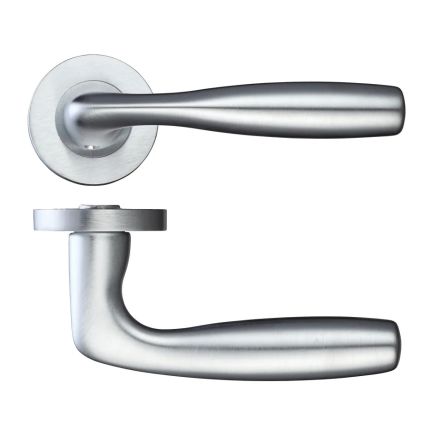 Zoo Hardware Corvus lever on round rose - Satin Chrome