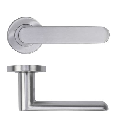 Zoo Hardware Atlas Lever on Round Rose 52mm x 8mm Push-on Rose - BS EN 1906 Grade 3 - Grade 201 - Satin Stainless