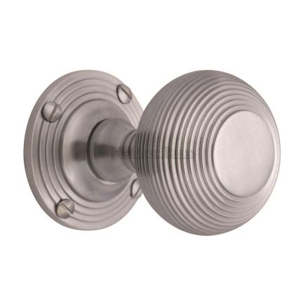 Heritage Brass Mortice Knob on Rose Reeded Design Satin Chrome finish