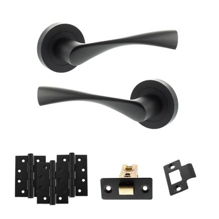 Eco Aqua Door Handle Pack (Latch Set - 2.5" CE Latch, 4" Fire Rated Hinges x3) - Matt Black