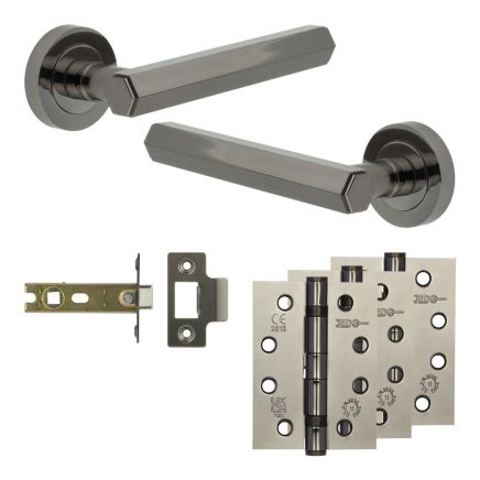 Complete Hex Door Handle Pack - Internal Doors - Black Nickel - 76mm / 4-inch Hinges - JE-C3A-BN
