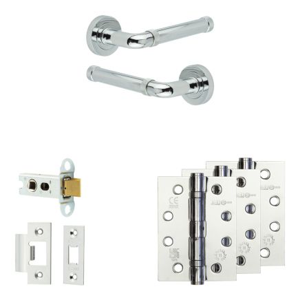 Complete Midtown Door Handle Pack - Heavy Duty Latch - Polished Chrome - 64mm / 4-inch Hinges - JE-G20A-PC