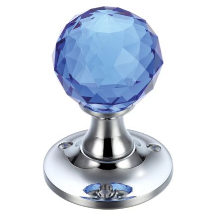 Zoo Hardware Glass Ball Mortice Knob - Facetted Clear - 50mm - Polished Chrome / Blue Glass