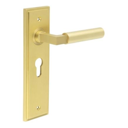Westminster Door Handle Euro Backplate Satin Brass - By Frelan Hardware - BUR30KIT245