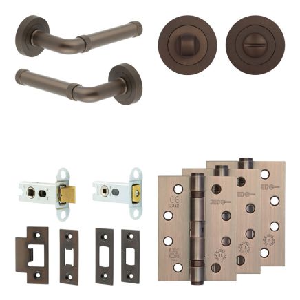Complete Midtown Door Handle Pack - Heavy Duty Tubular Bathroom (Standard Thumb Turn) - Dark Bronze - 64mm / 4-inch Hinges - JE-G30A3-DB