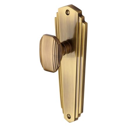 Heritage Brass Mortice Knob on Latch Plate Charlston Design Antique Brass finish