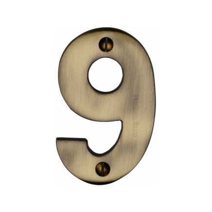 Heritage Brass Numeral 9 Face Fix 76mm (3") Antique Brass finish