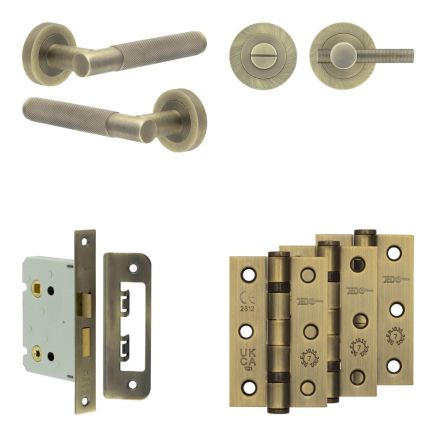 Complete Bari Door Handle Pack - Bathroom - Antique Brass - By Frelan Hardware - JE-D6B1-AB