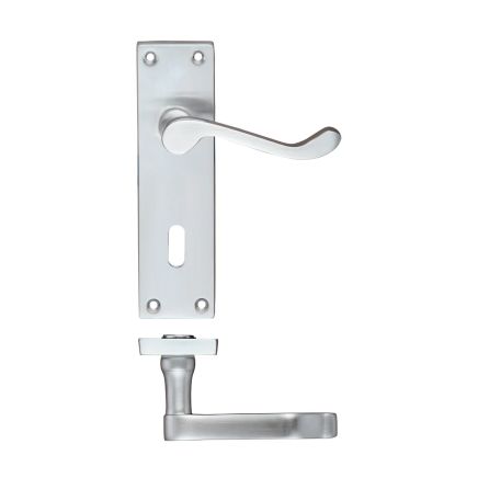 Zoo Hardware Project Victorian scroll lever on lock backplate - 150mm x 40mm - Satin Chrome