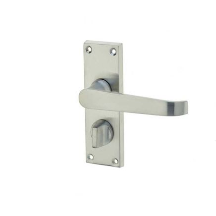 Victorian Straight Door Handle on Privacy Plate Satin Chrome - By Frelan Hardware - JV31PRSC