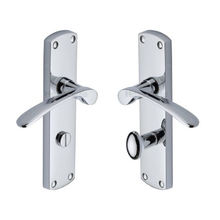 Heritage Brass Door Handle for Bathroom Diplomat Design Polished Chrome finish