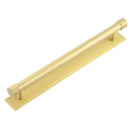 Hoxton Sturt Cabinet Handles 224mm Ctrs Stepped Backplate Satin Brass - By Frelan Hardware - HOX-460SB-6060SB