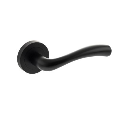 STATUS Texas Lever Door Handle on Round Rose - Matt Black (Pair)