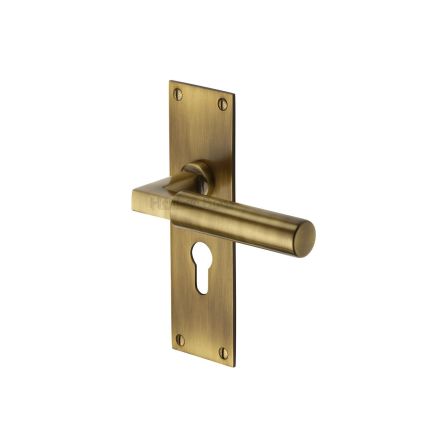 Heritage Brass Door Handle for Euro Profile Plate Bauhaus Design Antique Brass finish