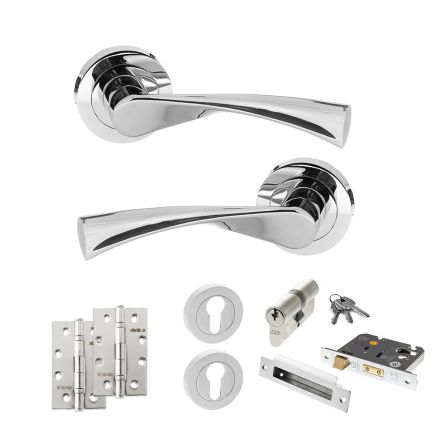 STATUS Colorado Door Handle Pack (Euro Lock Set - 3" CE Sashlock, 4" Slim Knuckle Hinges x2) - Polished Chrome