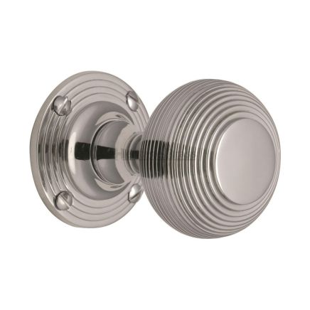 Heritage Brass Mortice Knob on Rose Reeded Design Polished Chrome finish
