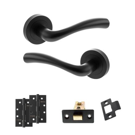 STATUS Texas Door Handle Pack (Latch Set - 2.5" CE Latch, 4" Slim Knuckle Hinges x2) - Matt Black