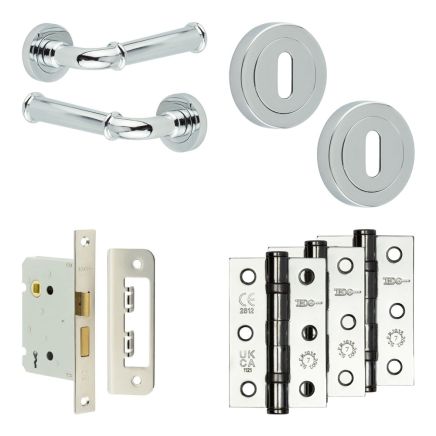Complete Classic Door Handle Pack - Sashlock - Polished Chrome - 76mm / 3-inch Hinges - JE-A8B8-PC