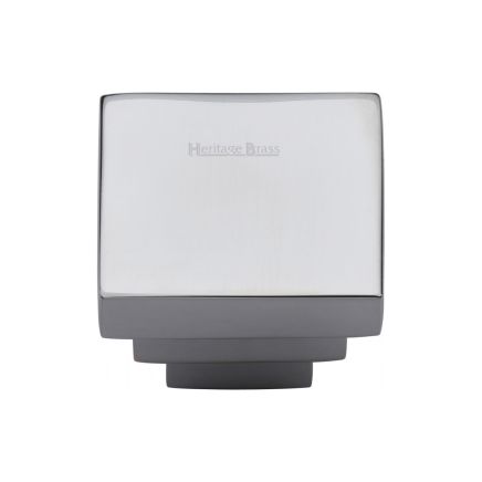 Heritage Brass Cabinet Knob Square Stepped Design 32mm Polished Chrome finish
